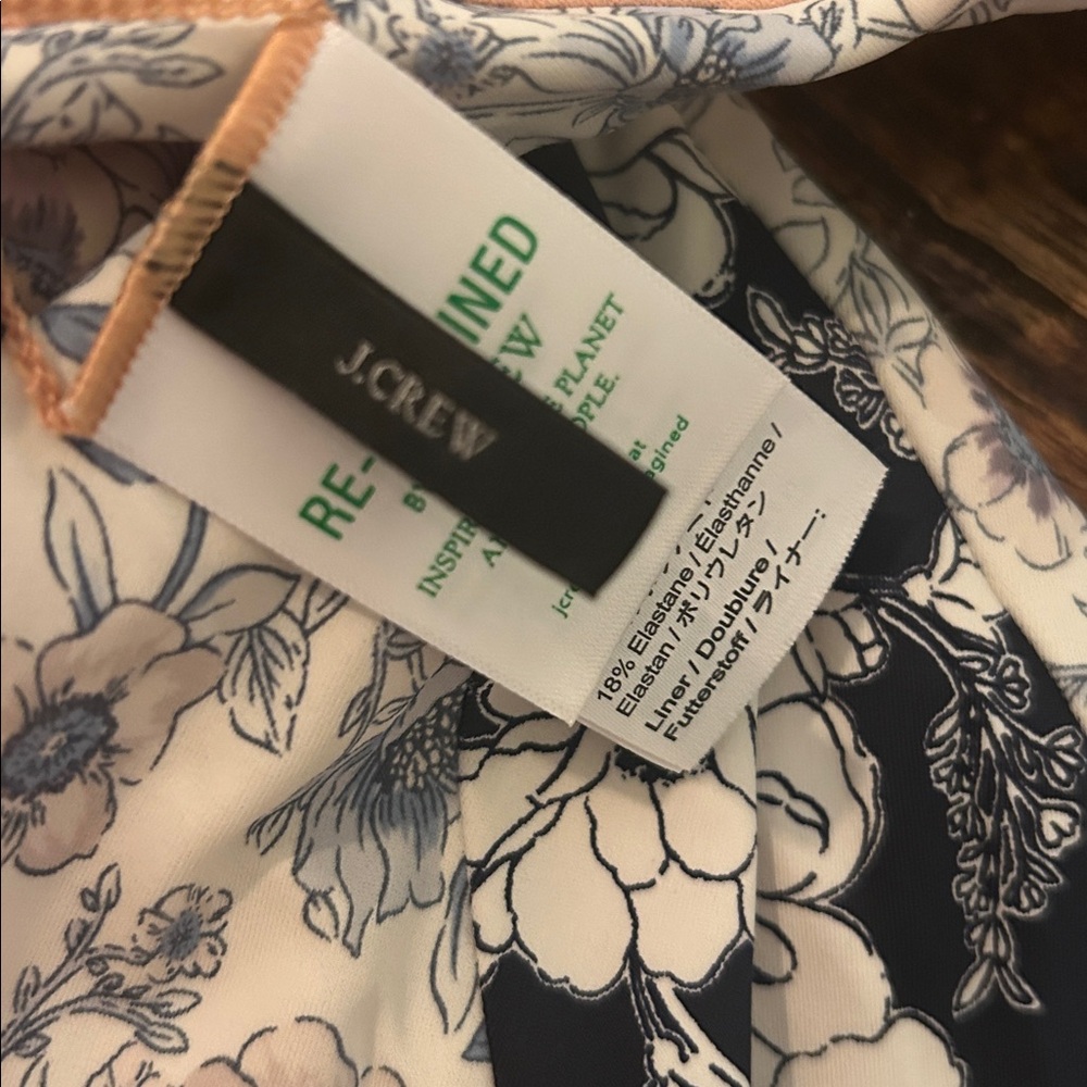 J. Crew Navy and White Floral One-Shoulder Women’s One-Piece - Picture 2 of 3